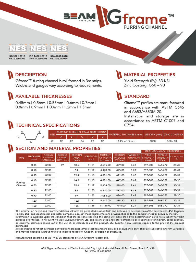 Gframe™ Furring Channel Specifications | PDF | Physical Sciences ...