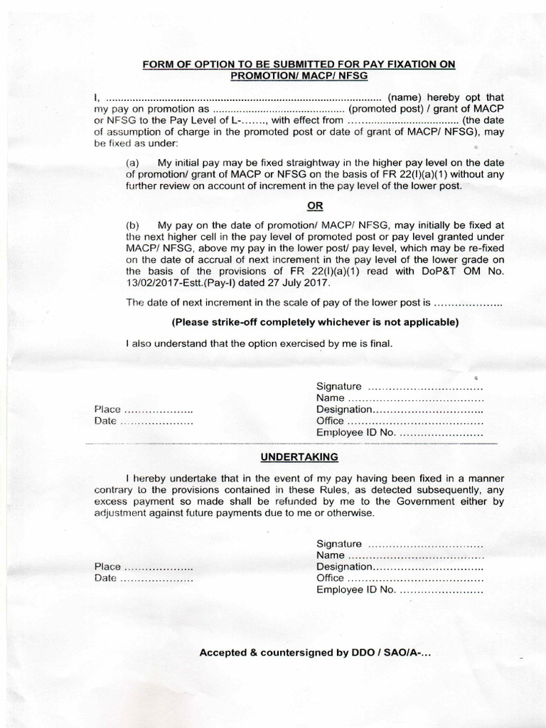 Pay Fixation Option Form 06411877b108865 30024396 | PDF