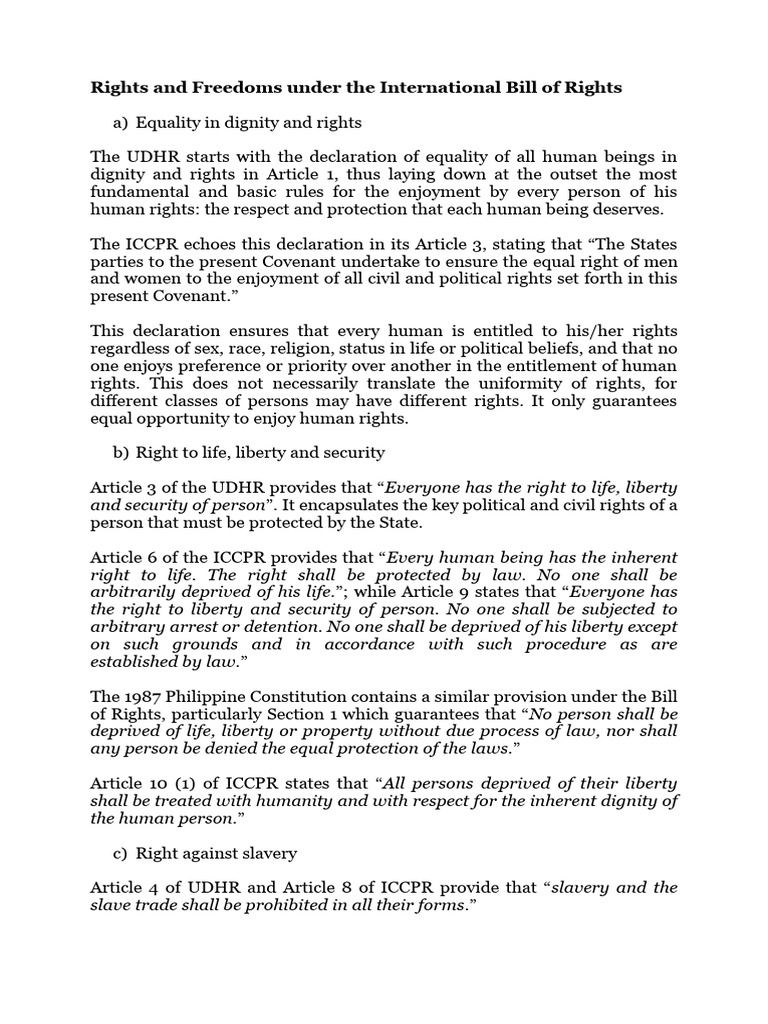 Rights and Freedoms Under The International Bill of Rights | PDF ...