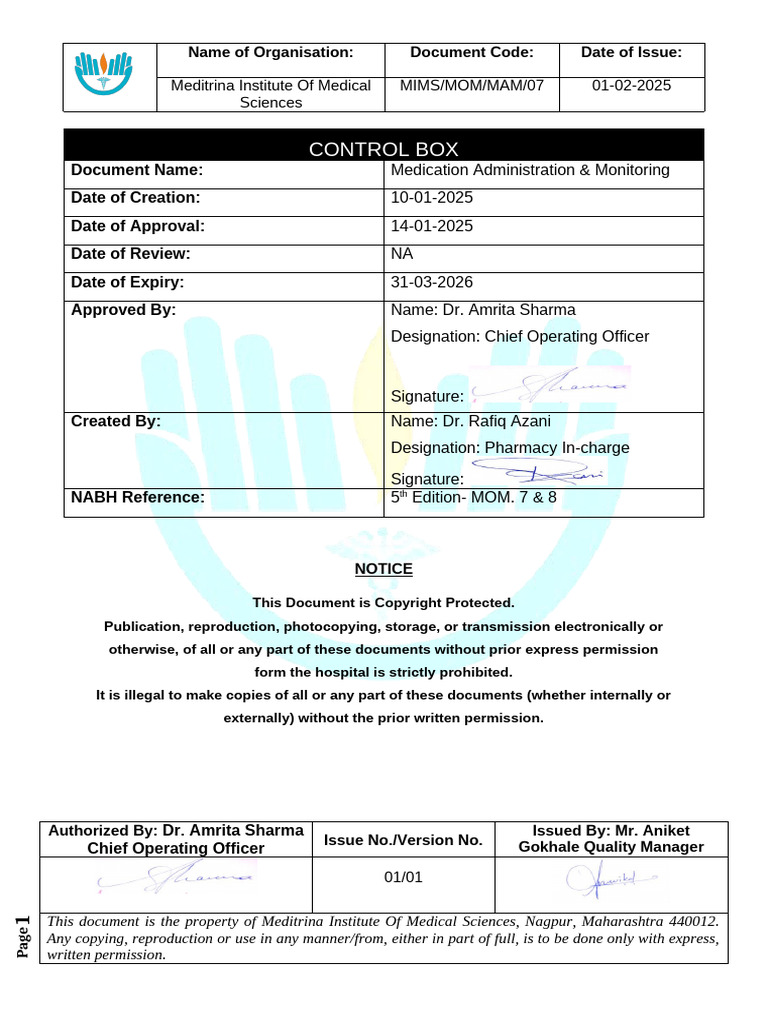 Medication Administration Policy MIMS | PDF | Pharmaceutical Sciences ...