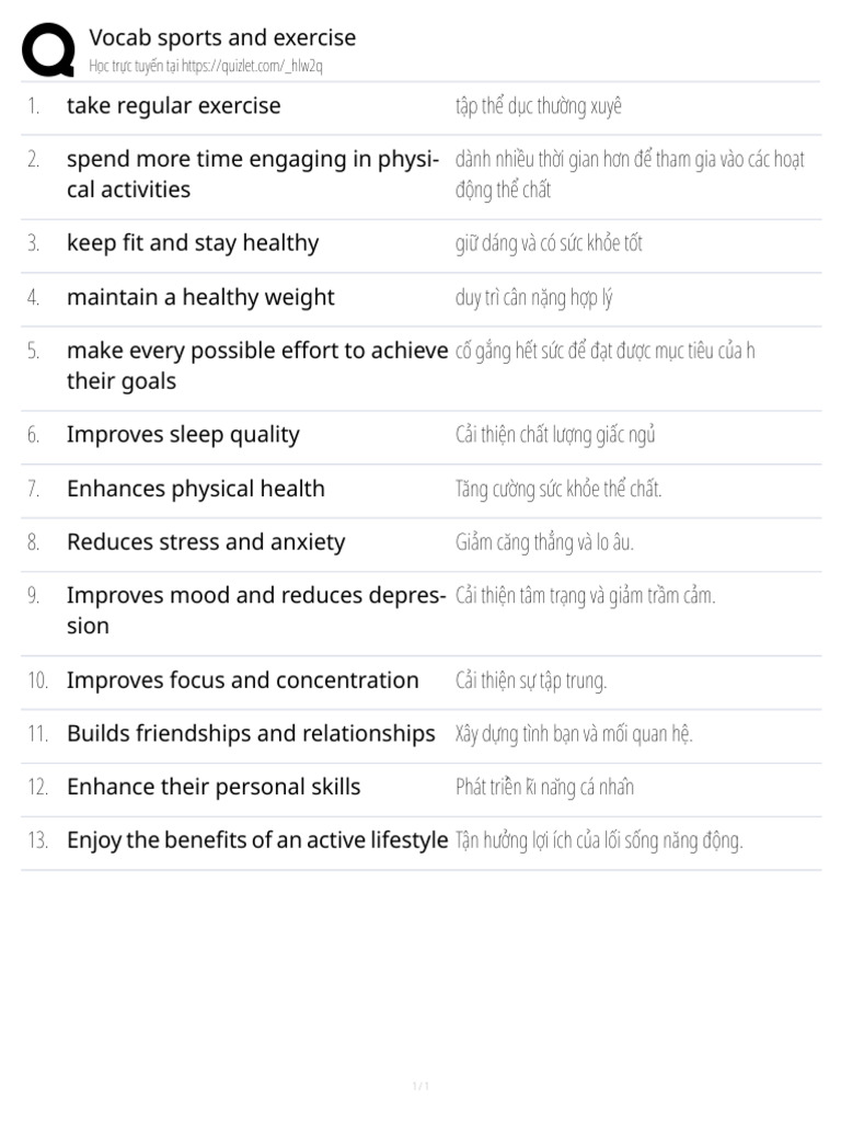Vocabulary Sports and Exercise | PDF