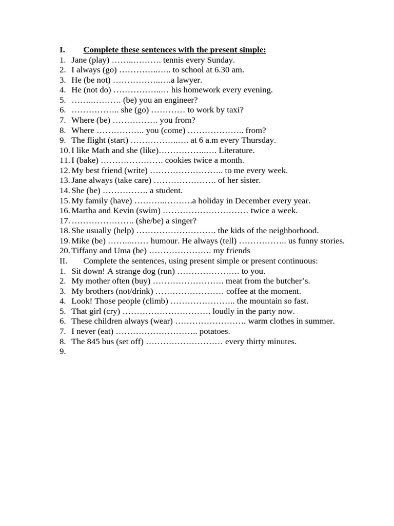 Present Simple and Continuous Exercises | PDF