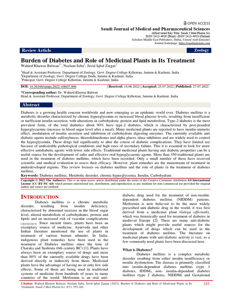 Burden of Diabetes and Role of Medicinal | PDF | Hyperglycemia | Diabetes