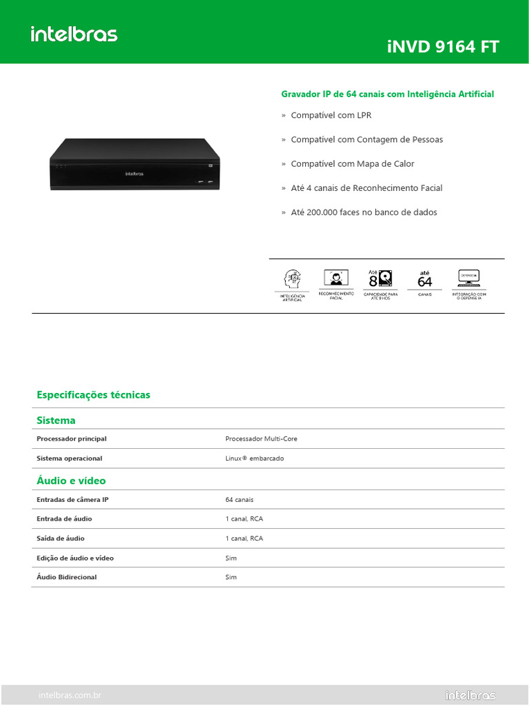 Gravador IP iNVD 9164 FT com IA | PDF | USB | Drive de disco rígido
