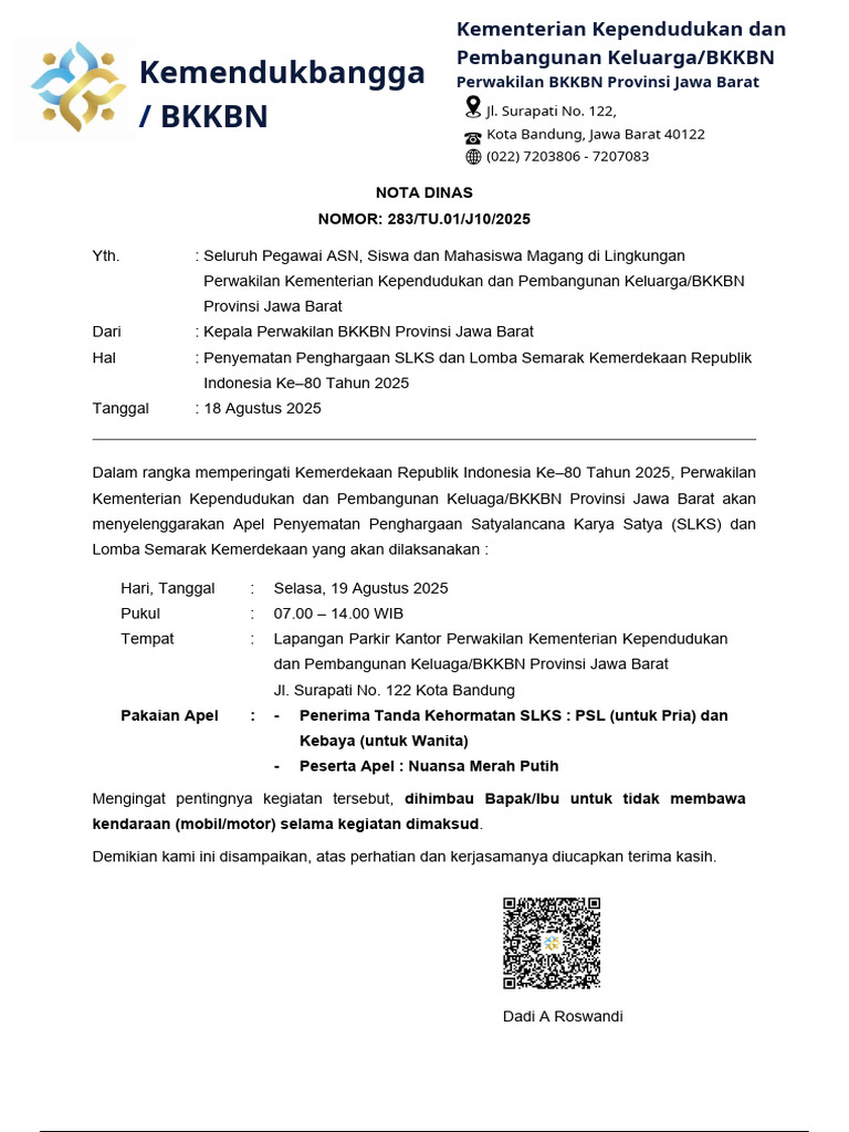 Nota Dinas Himbauan dalam Rangka Penyematan Penghargaan SLKS dan ...