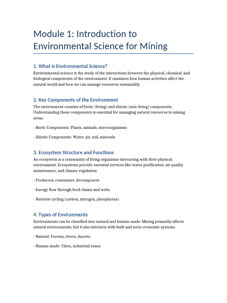 Environmental Science For Mining Module | PDF