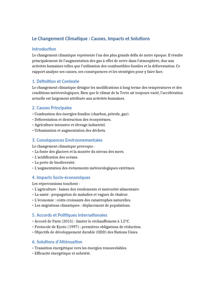Changement Climatique : Causes et Solutions | PDF | Changement ...