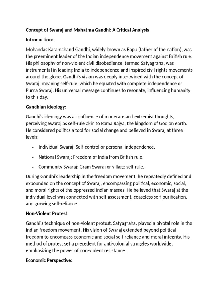 Gandhi's Vision of Swaraj Explained | PDF | Mahatma Gandhi | Nonviolence