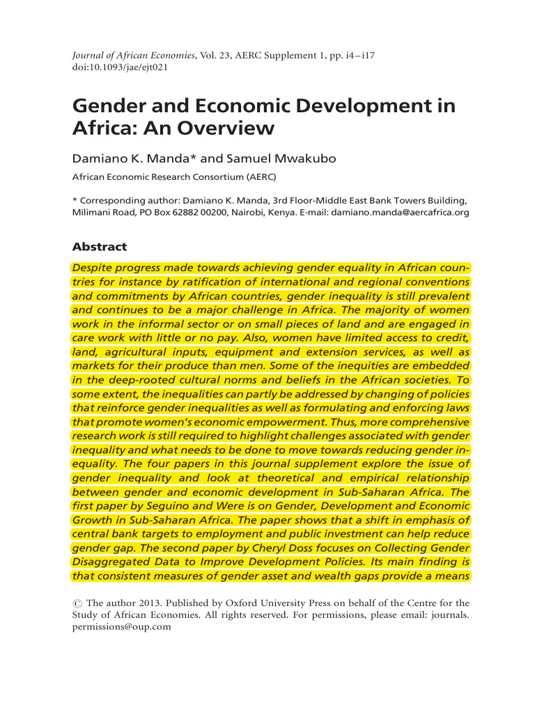 Gender Inequality and Economic Growth in Africa | PDF | Economic ...