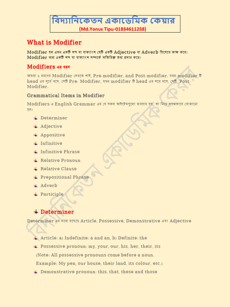 Understanding Modifiers in Grammar | PDF | Verb | Adjective