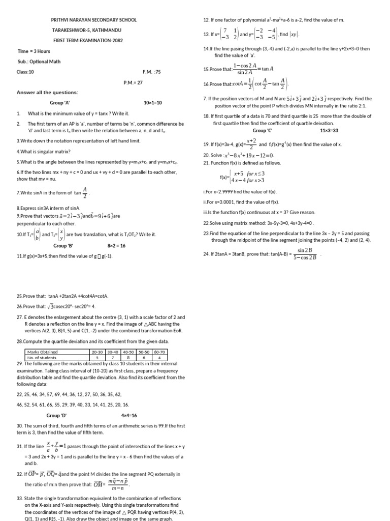 Class 10 Optional Math Exam 2082 | PDF | Vertex (Graph Theory ...