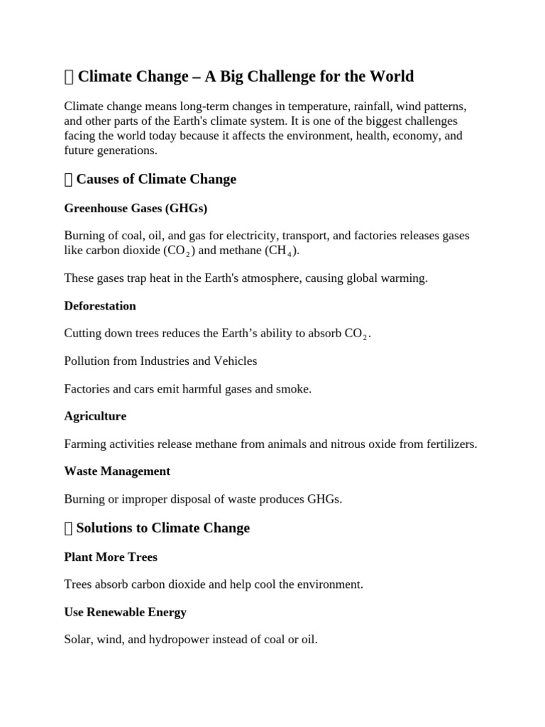 Climate Change - A Big Challenge For The World | PDF