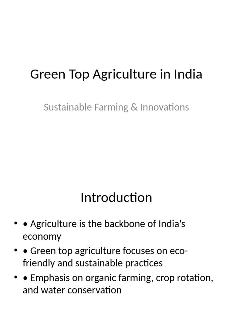 Sustainable Green Agriculture in India | PDF