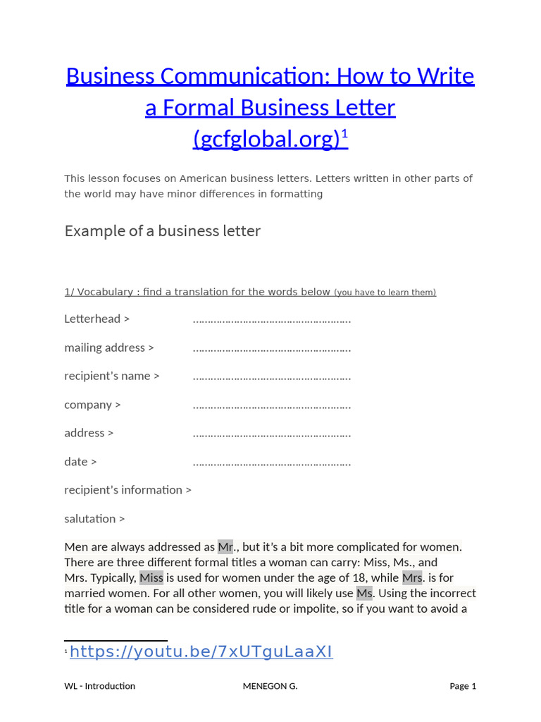 Writing a Formal Business Letter | PDF | Page Layout | Proofreading
