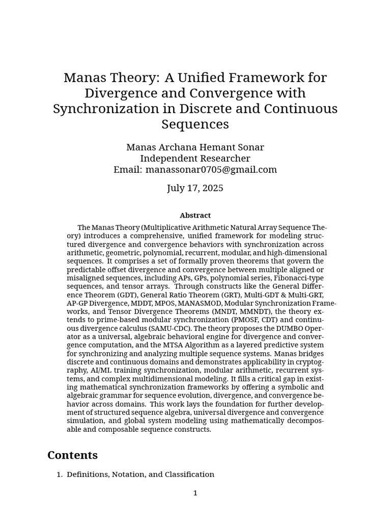 Manas Theory: A Unified Framework For Divergence and Convergence With ...