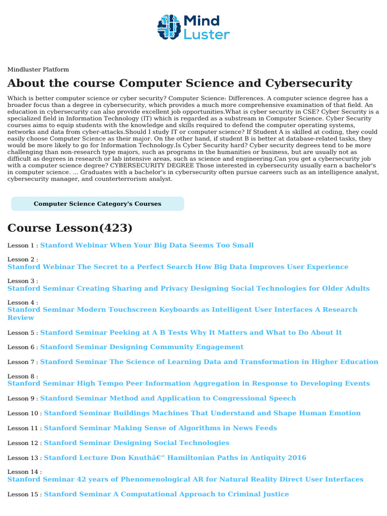 Mindluster Cybersecurity Course Overview | PDF | Security | Computer ...