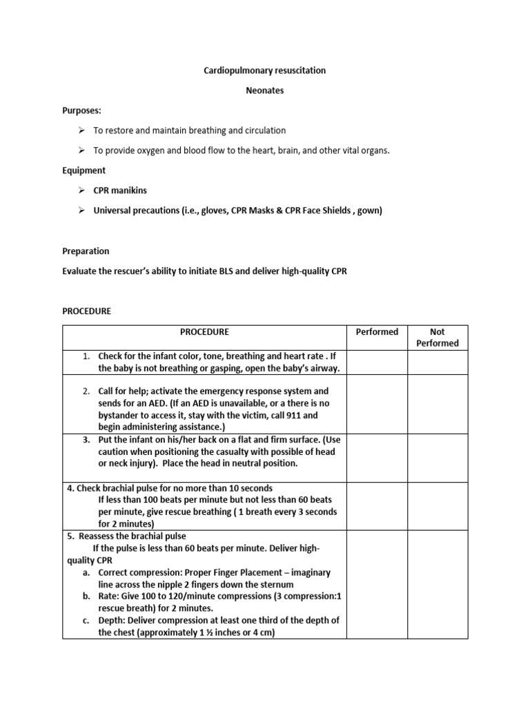 Neonatal CPR Procedure Guide | PDF