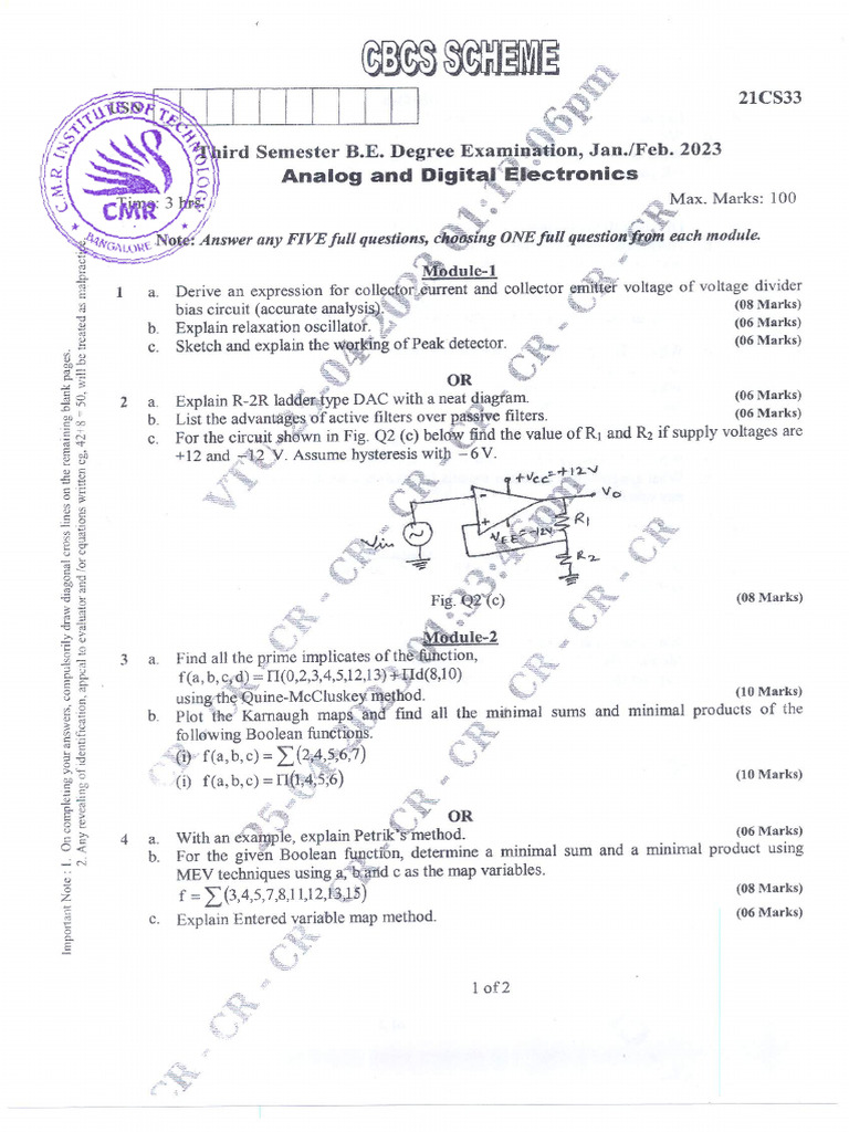 Analog and Digital Electronics Exam Guide | PDF | Logic Gate | Electronics