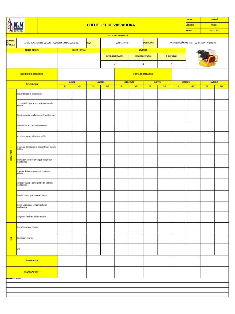 Check List de Vibradora | PDF
