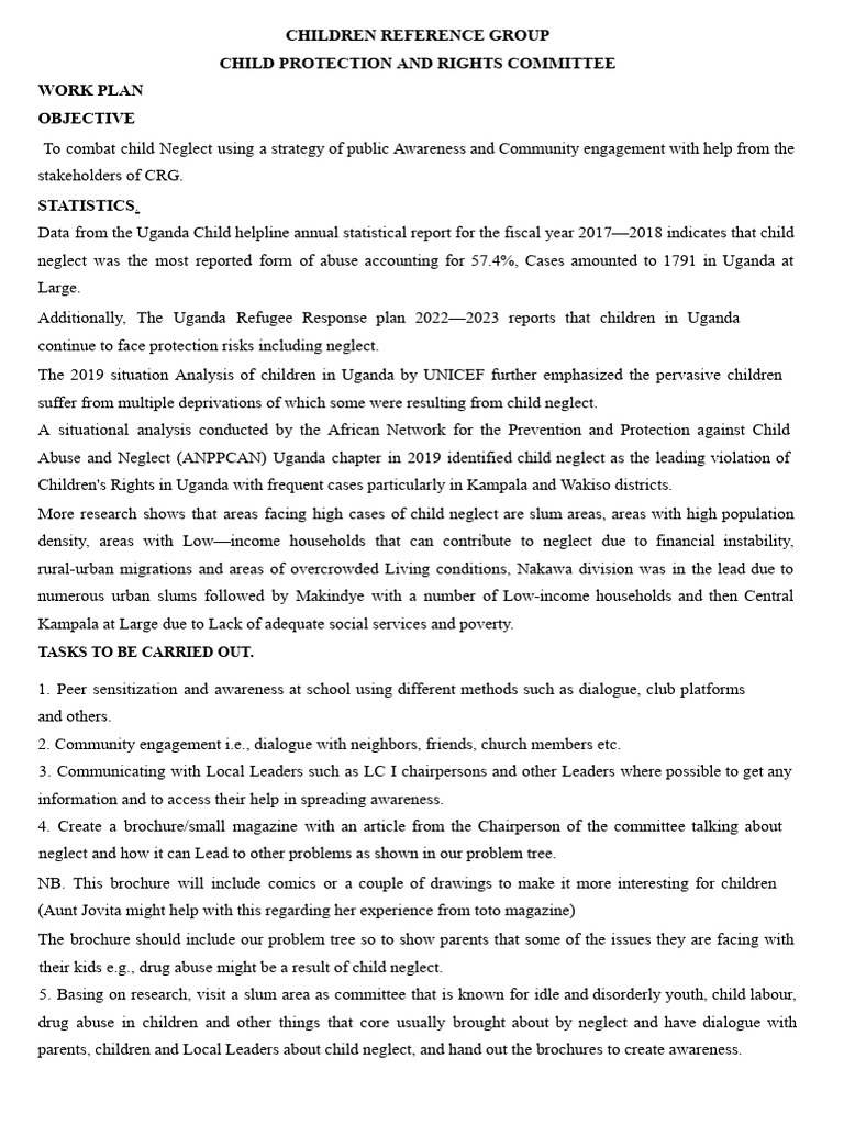 Child Neglect Awareness Work Plan | PDF | Child Neglect | Uganda