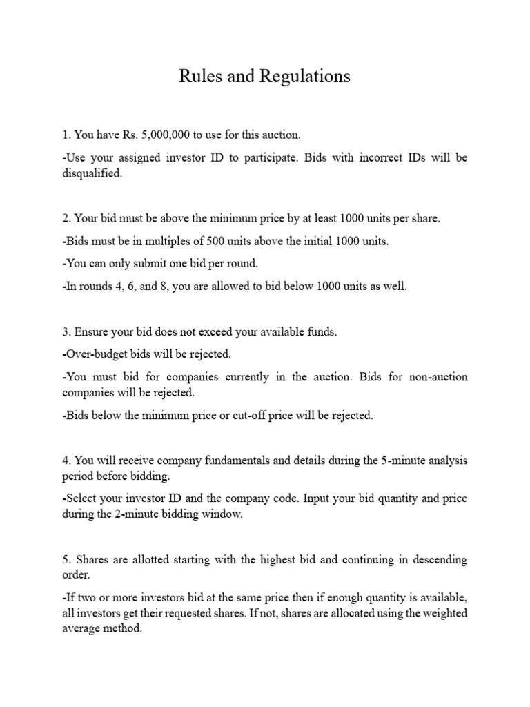 Auction Bidding Rules and Guidelines | PDF