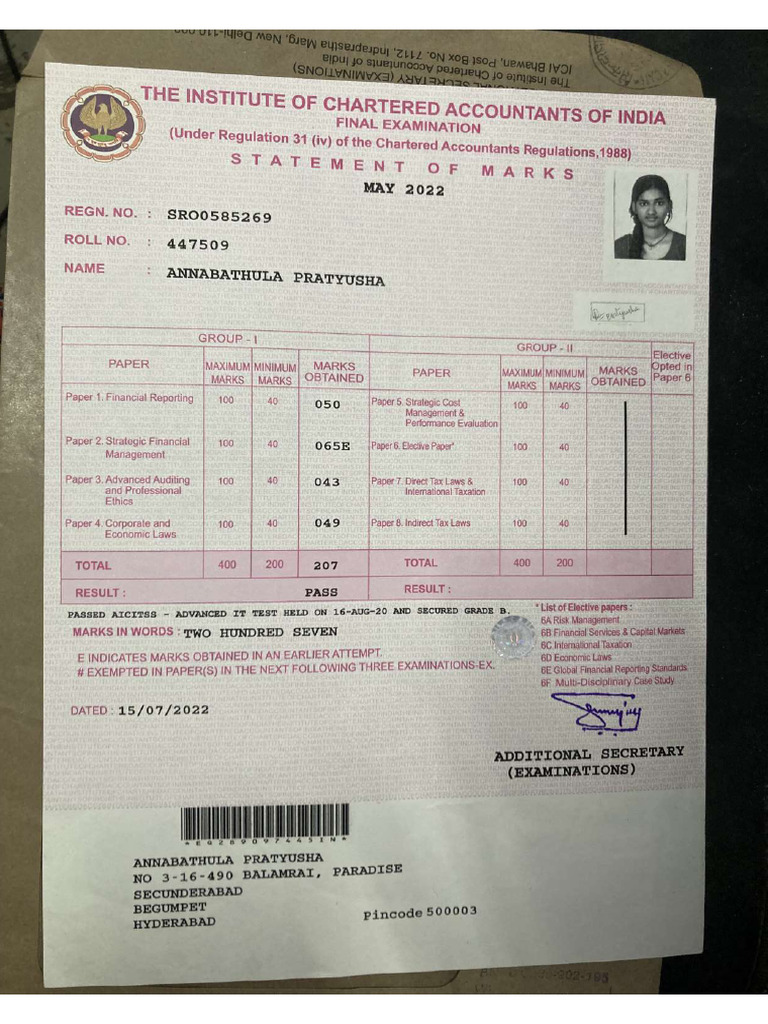CA Marksheet | PDF