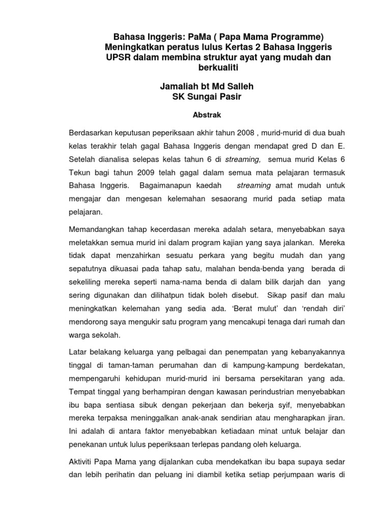 Contoh Kajian Tindakan bahasa Inggeris Sekolah Rendah Contoh Kajian Tindakan bahasa Inggeris Sekolah Rendah