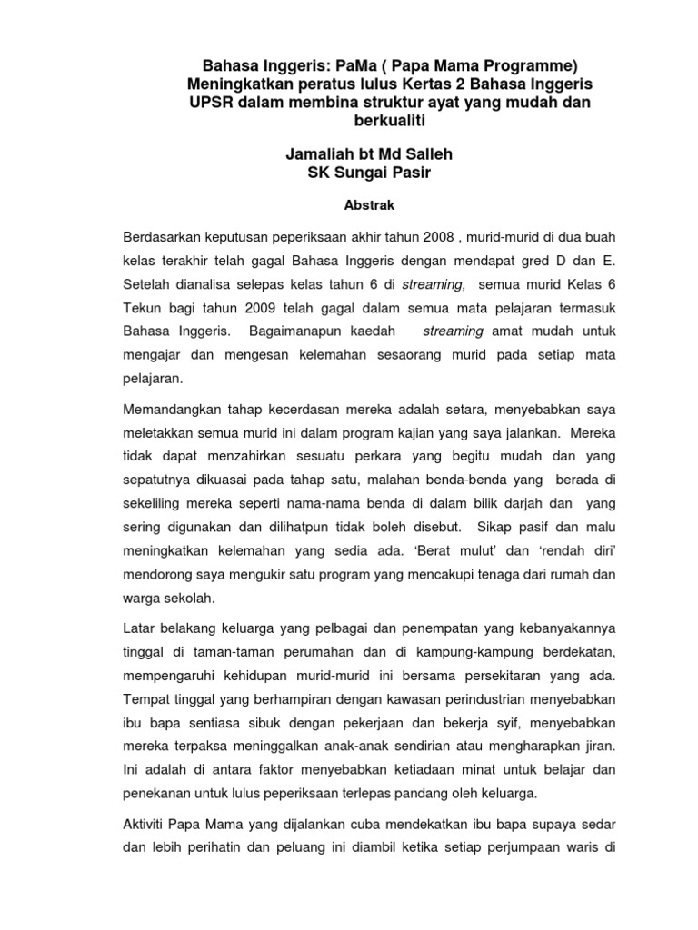  Contoh  Kajian  Tindakan bahasa Inggeris Sekolah Rendah