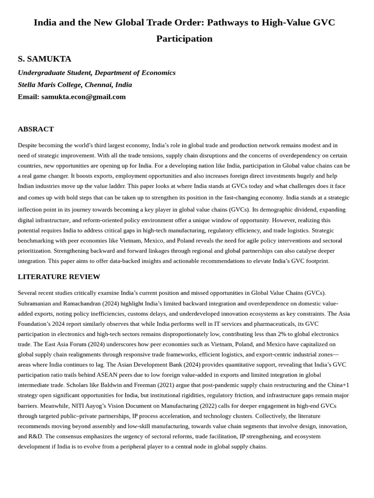 India's Strategic Role in Global Value Chains | PDF | Tariff | Research ...