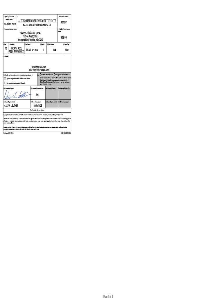 Authorized Release Certificate | PDF | Aviation