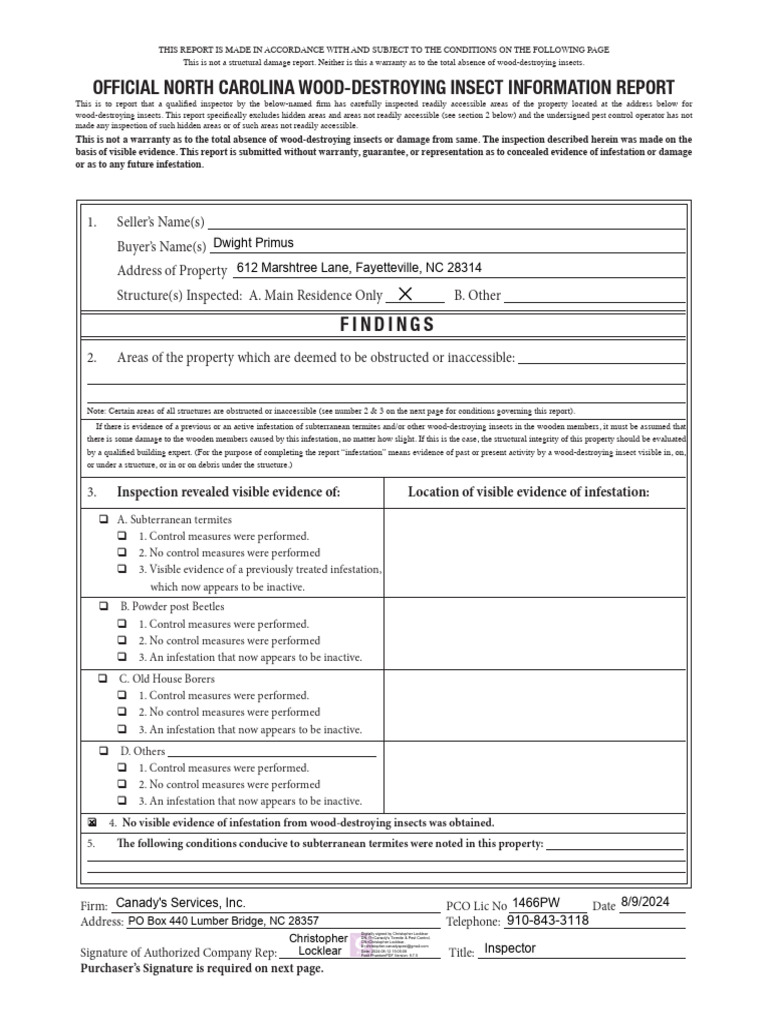 Wood-Destroying Insect Inspection Report | PDF