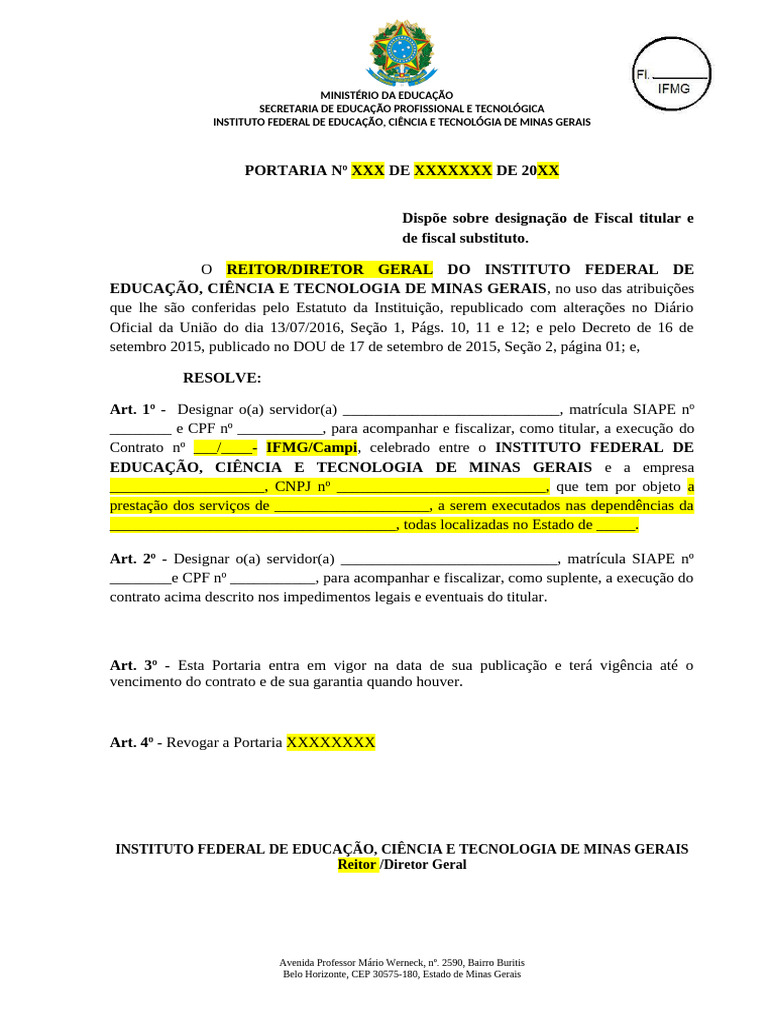 Designação de Fiscais no IFMG | PDF
