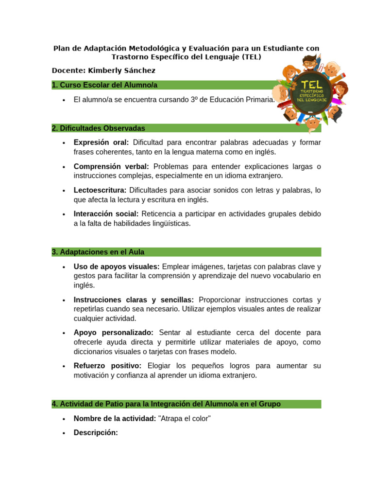 Adaptación Educativa para Estudiante con TEL | PDF | Maestros | Aprendizaje