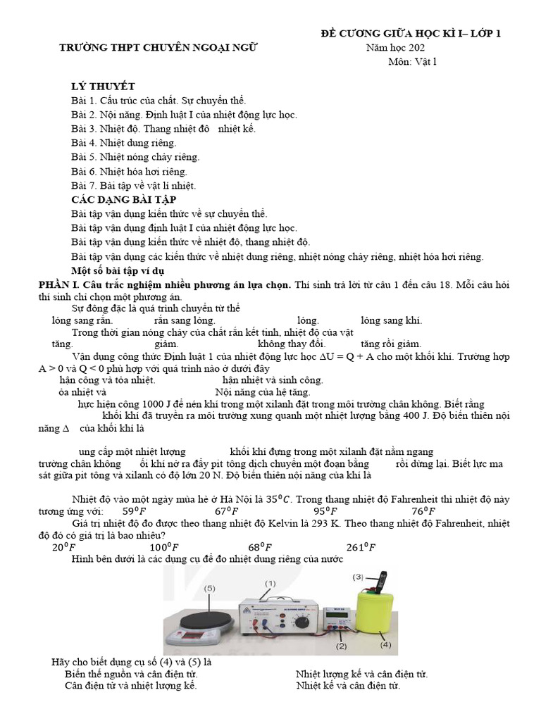 De Cuong On Tap Giua Hoc Ki 1 Lop 12 Hs | PDF