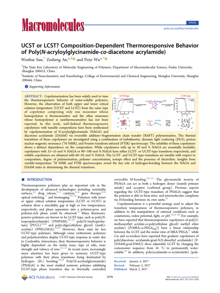 Sun Et Al 2017 Ucst or LCST Composition Dependent Thermoresponsive ...