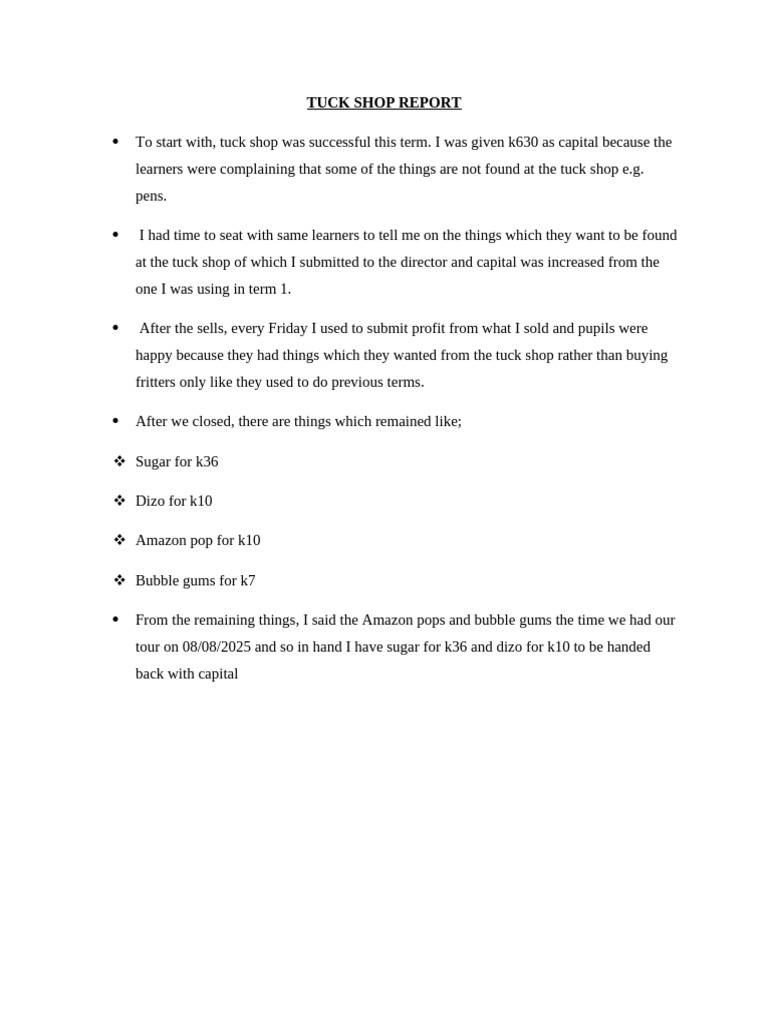 Bethany Tuckshop Success Report | PDF