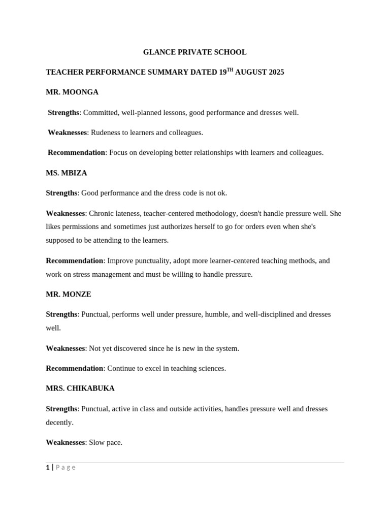 Teacher Performance Report | PDF
