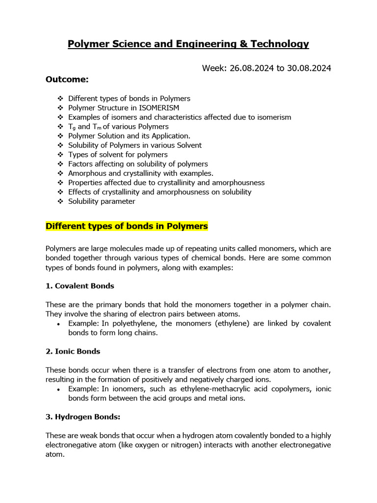 Polymer Solubility and Isomerism Insights | PDF | Polymers | Chemical Bond