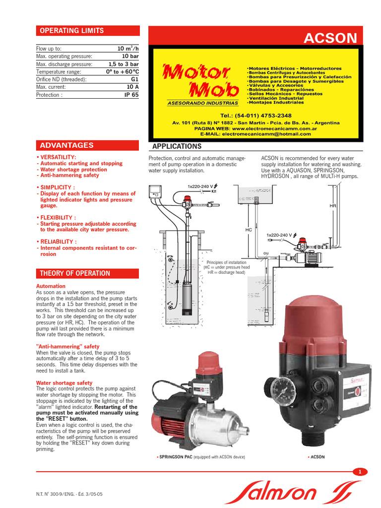 Presscontrol Salmson Acson Linea Nueva 2017 | PDF | Pump | Pipe (Fluid ...