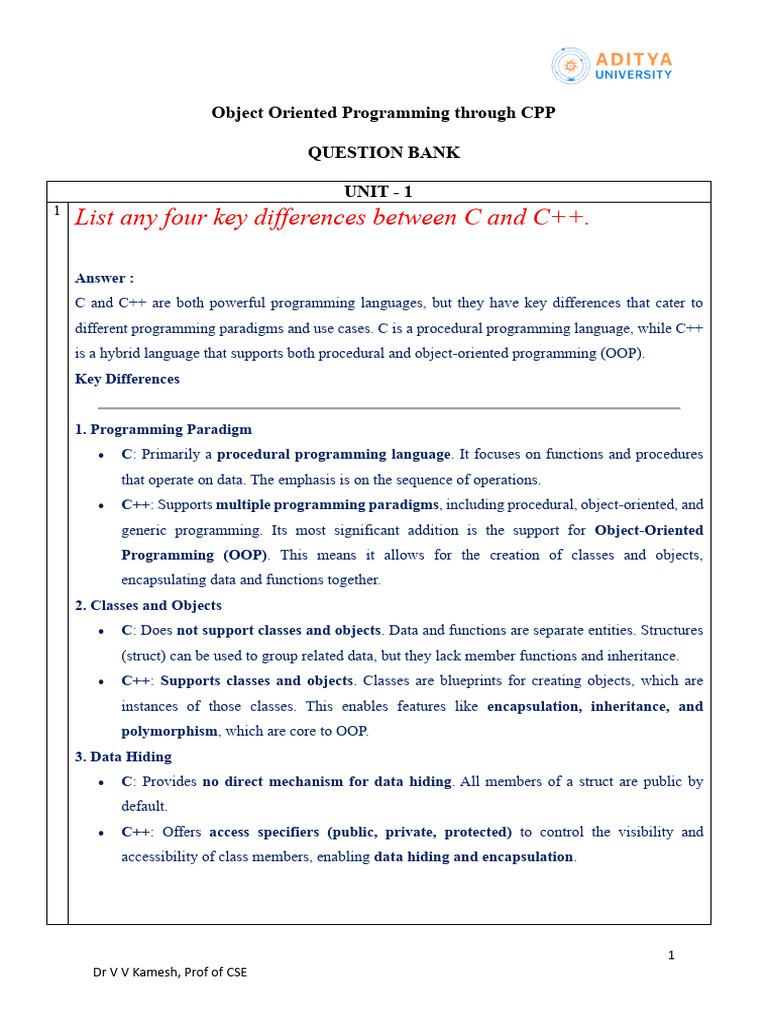 C vs C++: Key Differences Explained | PDF | Class (Computer Programming ...