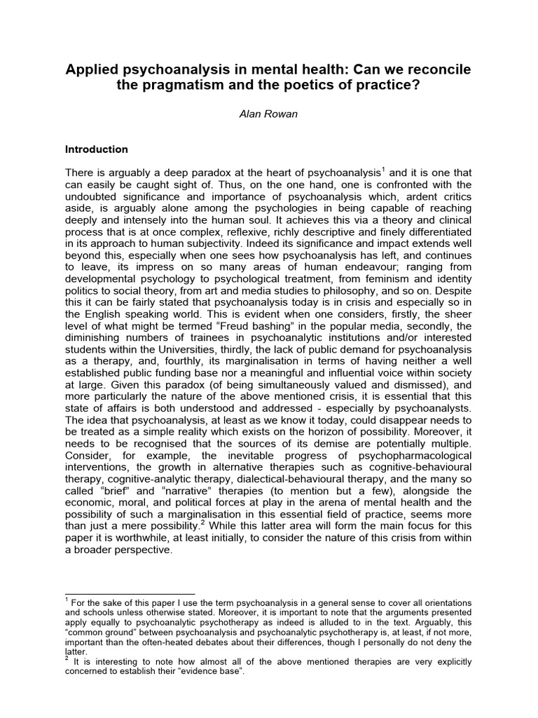 Psychoanalysis in Mental Health Crisis | PDF | Psychoanalysis ...