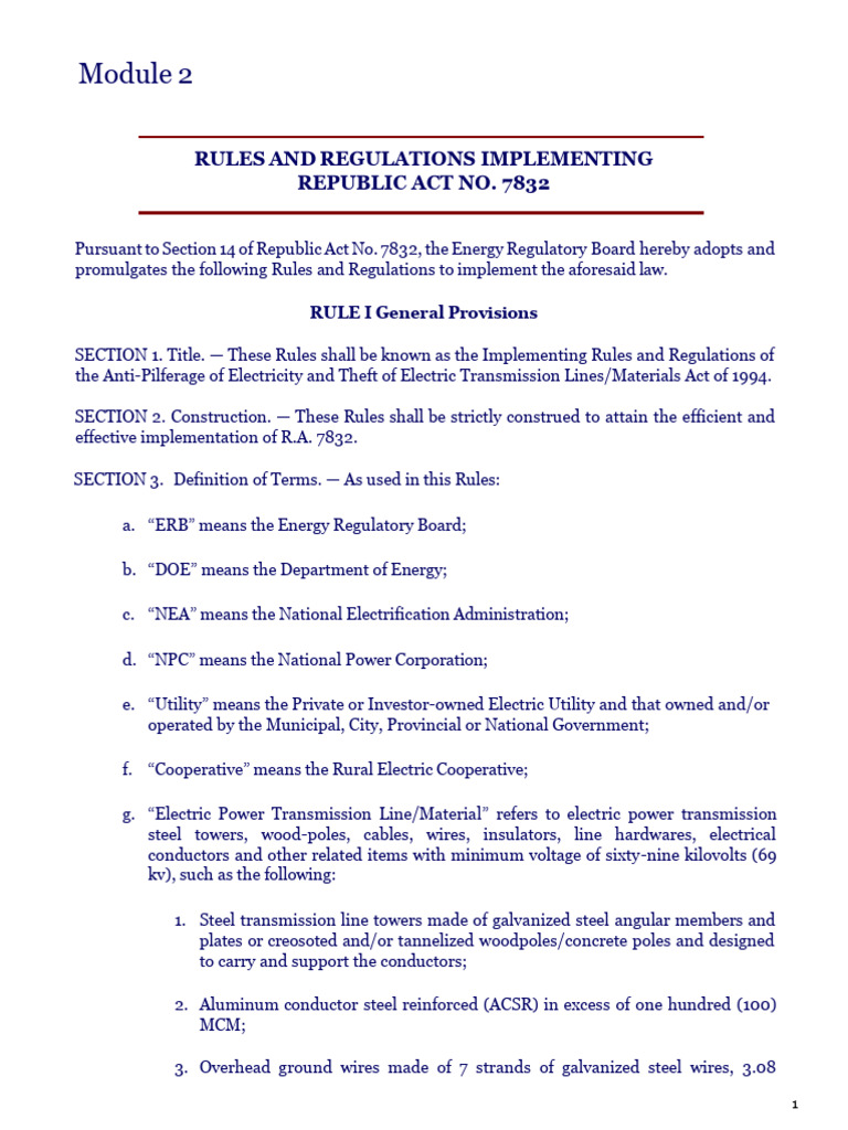 Implementing Rules of R.A. 7832 | PDF | Electric Power | Electricity