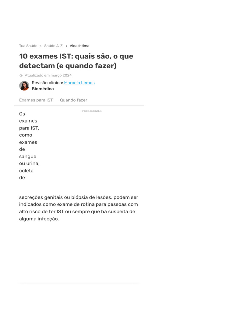 Exames para Detecção de IST | PDF | Infecção sexualmente transmissível ...