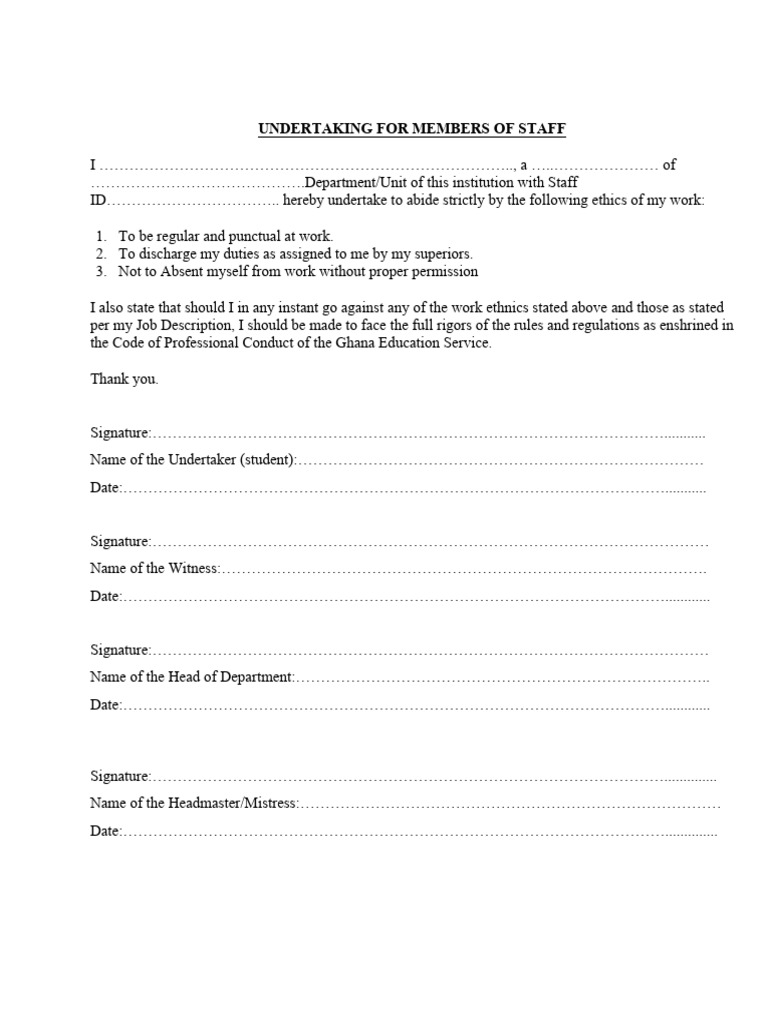 Staff Ethics Undertaking Form | PDF