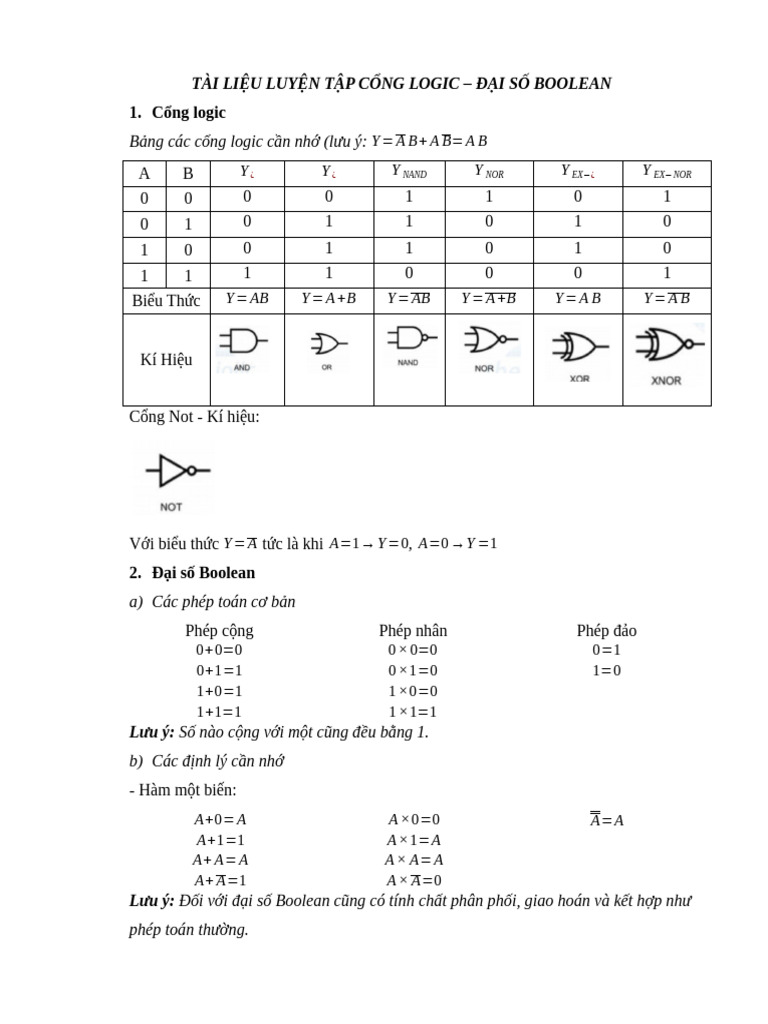 Tài Liệu Cổng Logic - Đại Số Boolean | PDF