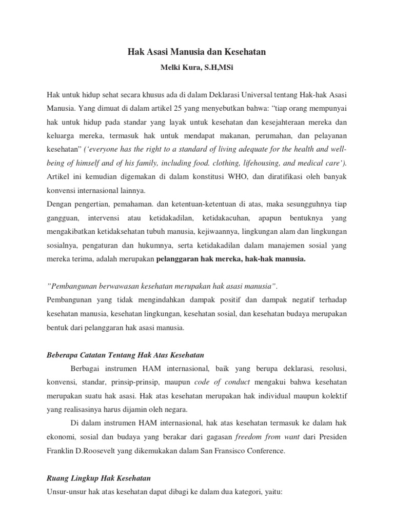 Hak Asasi Manusia Untuk Hidup Sehat