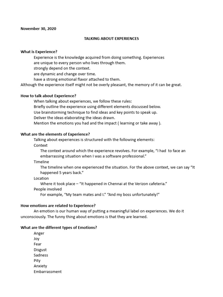 How to Discuss Personal Experiences | PDF | Experience | Emotions