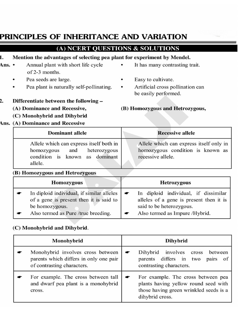 Chapter 4 Principles of Inheritence and Variation | PDF