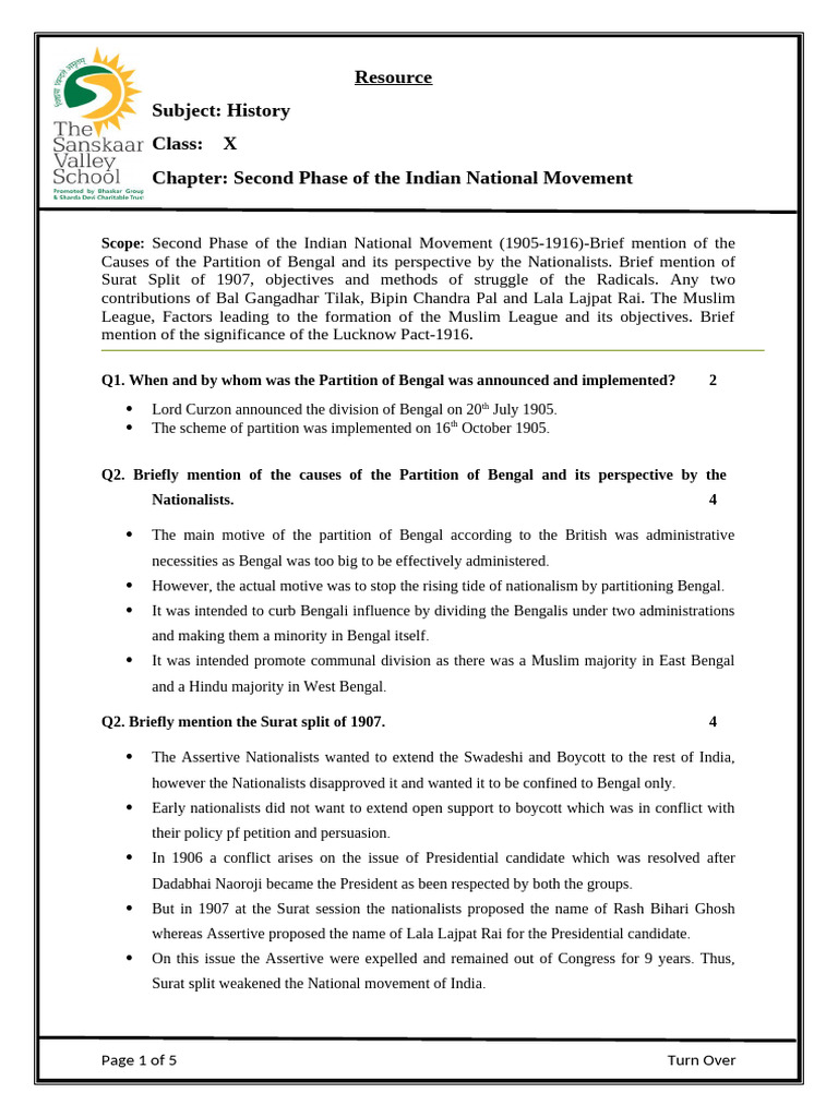 Indian National Movement (1905-1916) Overview | PDF | British India ...