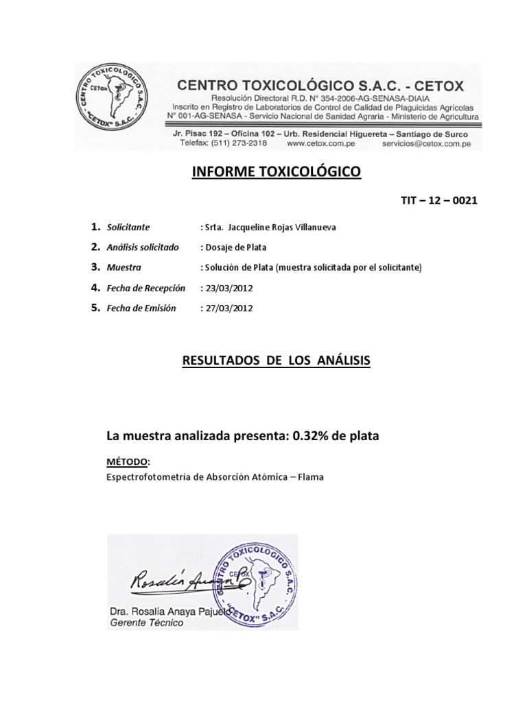 Informe Toxicológico | PDF